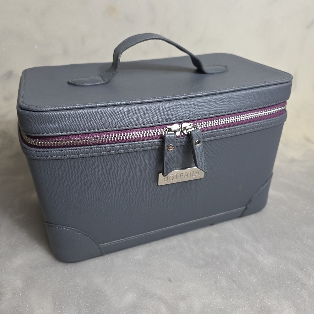 doTERRA Essential Oils Travel Storage Train Case Gray Purple Holds 73 Bottles
